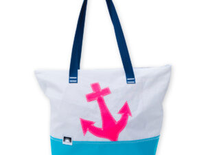 Shopper aus recyceltem Segeltuch mit pinken Anker-Motiv und türkiesfarbenem Boden