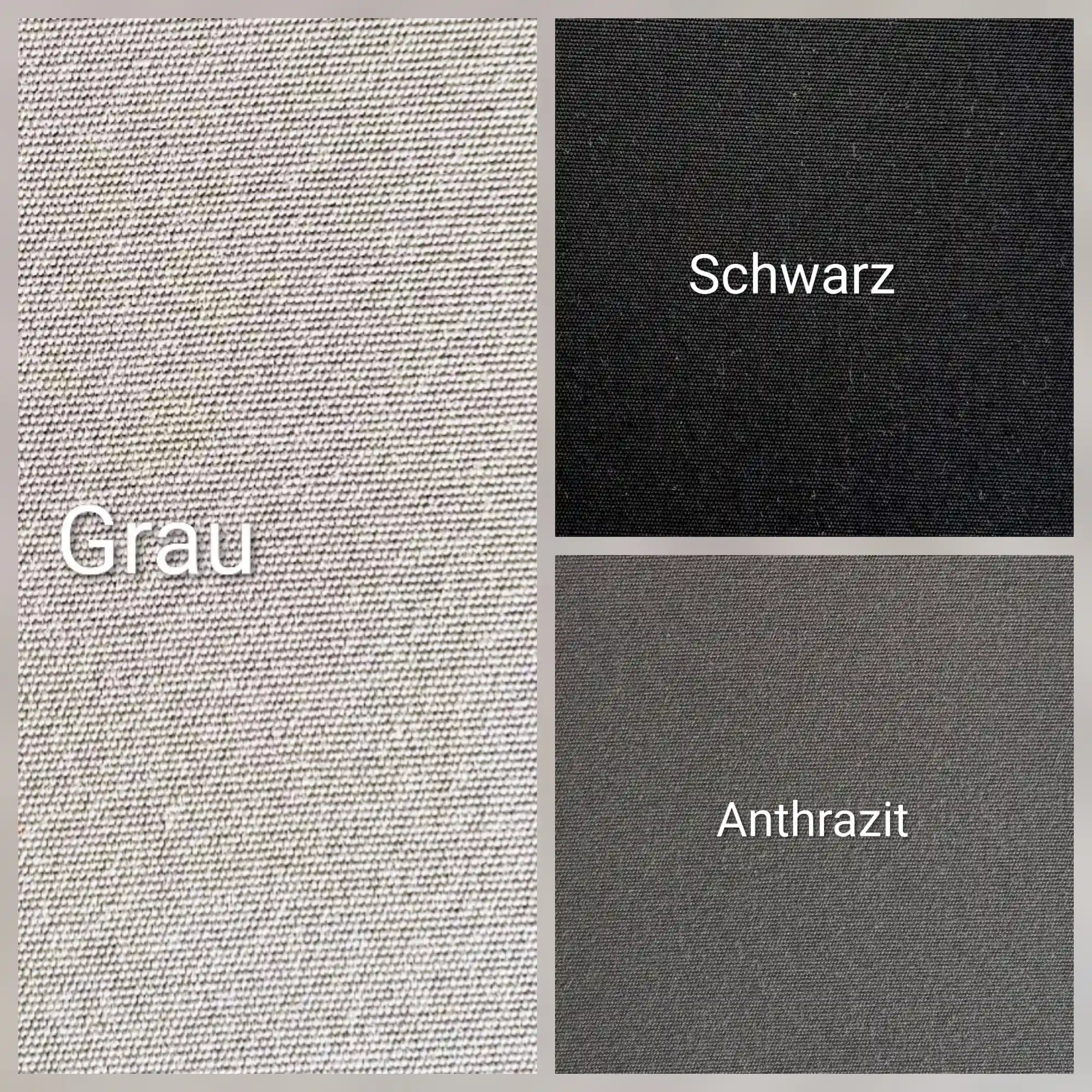 Farbkarte für Sporttaschen mit den Farbtönen Grau, Schwarz und Anthrazit