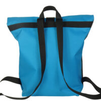 Freigestellte Rückansicht eines großen BOOTSMANN-Rucksacks aus Canvas in Anthrazit und Himmelblau mit sichtbaren Trageriemen