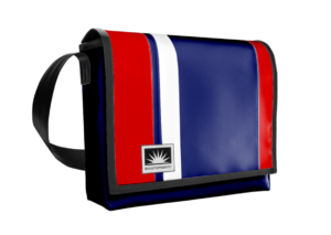 Laptoptasche aus neuer LKW-Plane in Dunkelblau, Rot und Weiss