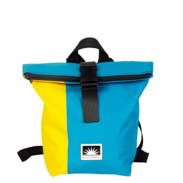 BOOTSMANN-Rucksack aus Canvas in Sonnengelb und Himmelblau, Größe S, freigestellt