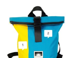 Freigestellter BOOTSMANN-Rucksack aus Canvas Größe S mit zwei Farbfeldern zur individuellen Farbauswahl als Wunschrucksack