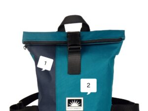 Freigestellter BOOTSMANN-Rucksack aus Canvas, Größe M, mit zwei farbigen Auswahlfeldern zur individuellen Farbkombination“