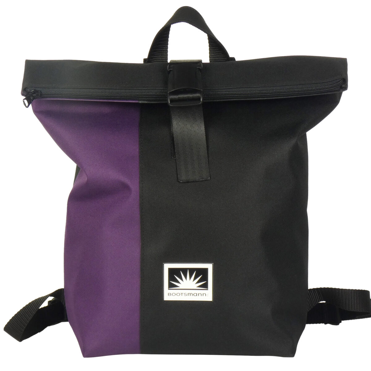 Großer BOOTSMANN-Rucksack aus Canvas in Lila und Schwarz, freigestellt