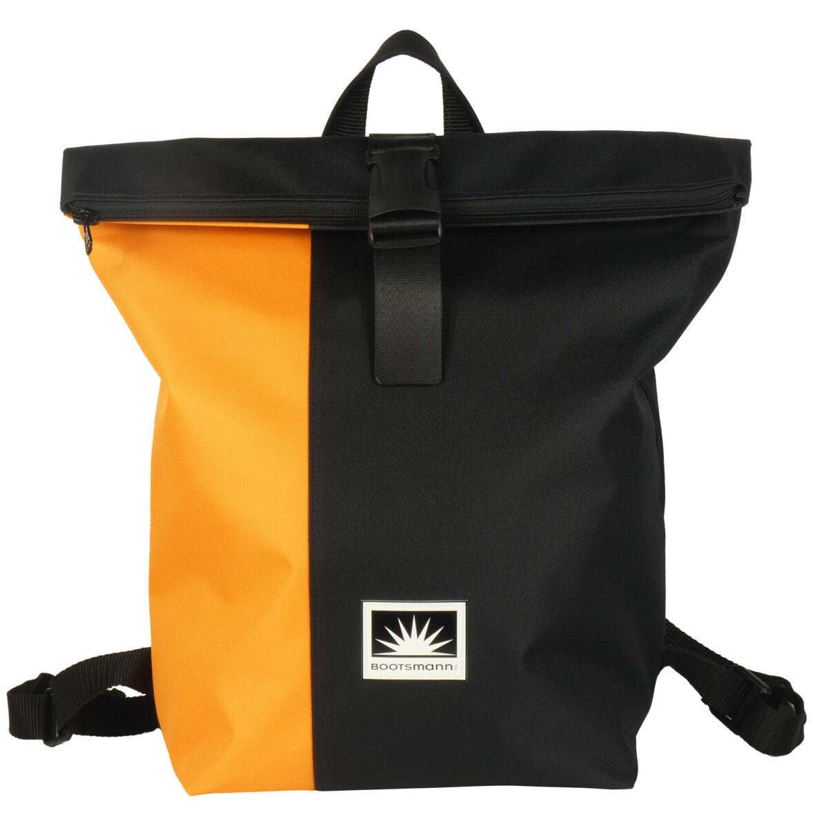 Großer BOOTSMANN-Rucksack aus Canvas in Orange und Schwarz, freigestellt